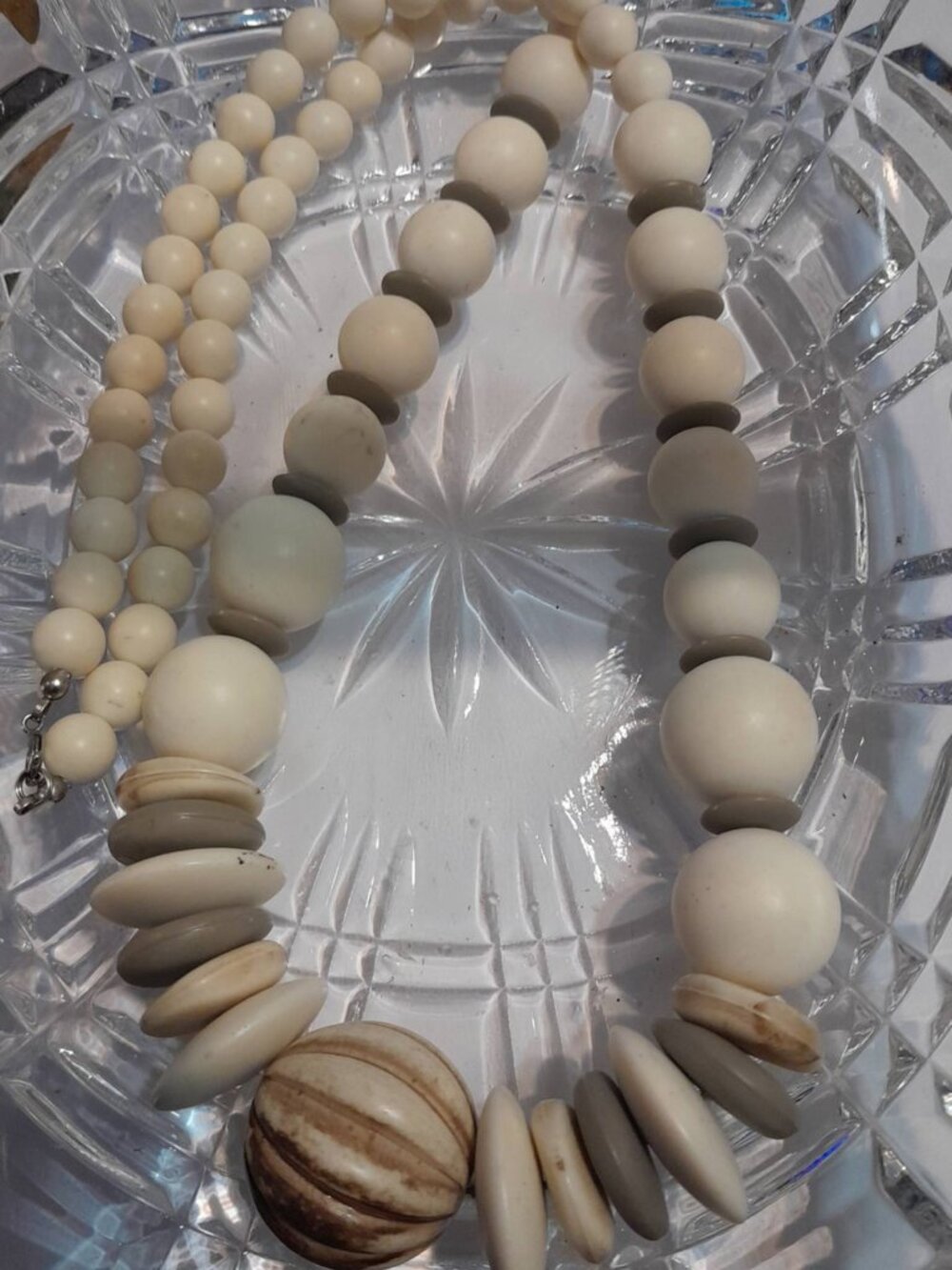 Boho Wood Bead Statement Necklace Cream Tan & Brown